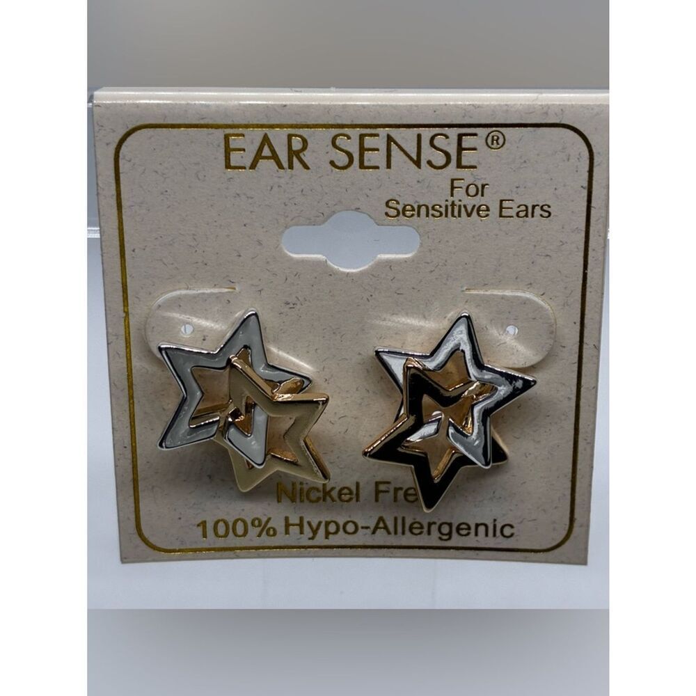 3For$20 Ear Sense Two-Tone Star Stud Earrings - Gold & Silver Hypo-Allegenic
